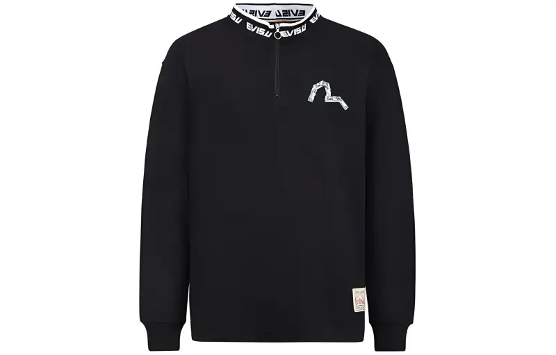 EVISU T Shirts Men's Black Stand Collar Moderate Straight Fit