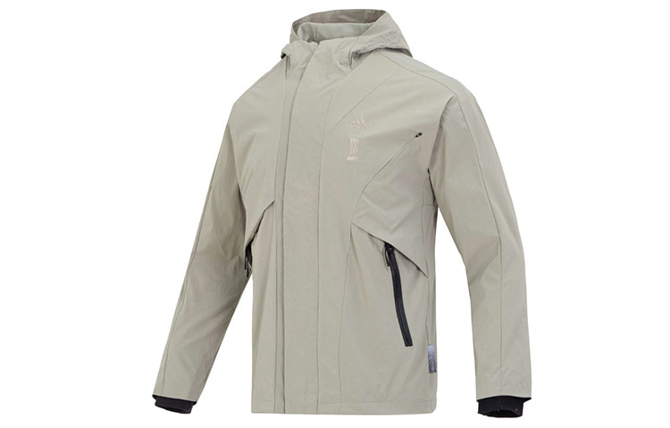 Adidas Wj Logo Swt Solid Color Logo Label Fleece Lined Hooded Jacket Men's Pebble Silver Gray