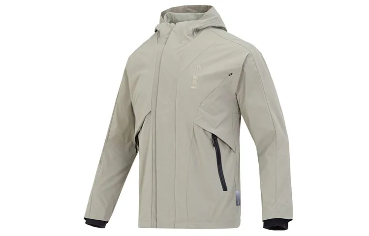 Adidas Wj Logo Swt Solid Color Logo Label Fleece Lined Hooded Jacket Men's Pebble Silver Gray