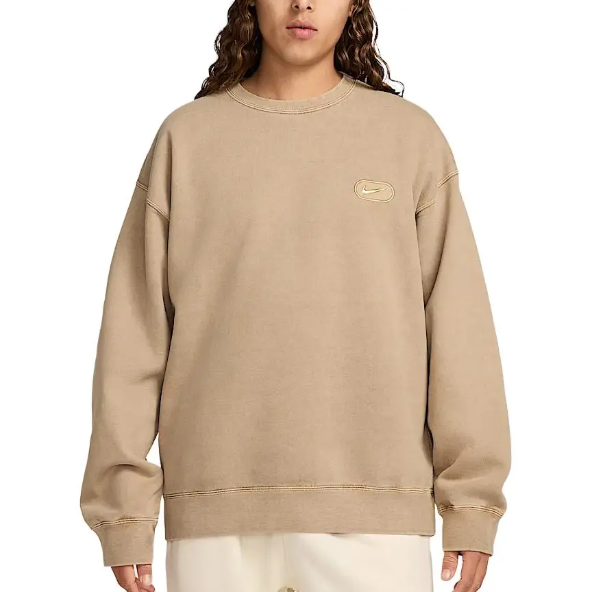 Nike Solo Swoosh Fleece Lined Crew Neck Long Sleeved Loose Fit Sweatshirt Men's Apricot Tea Brown