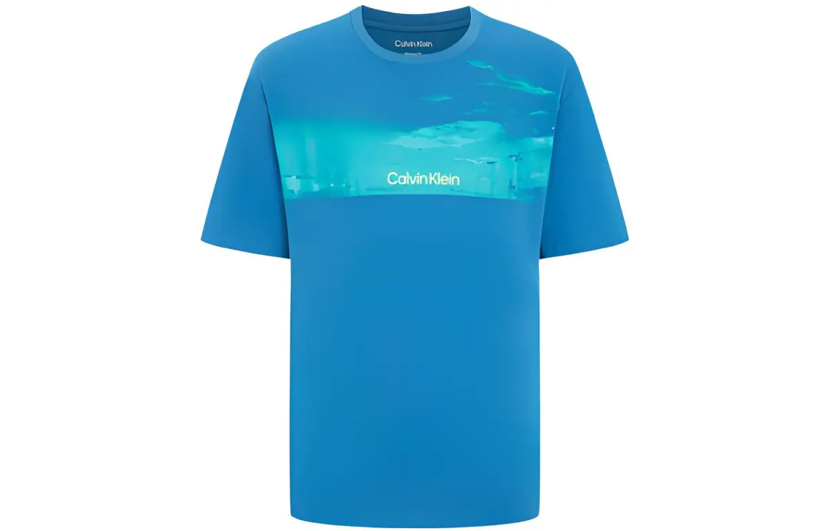 Calvin Klein T-Shirts Men's Blue Crew Neck Moderate Straight Fit