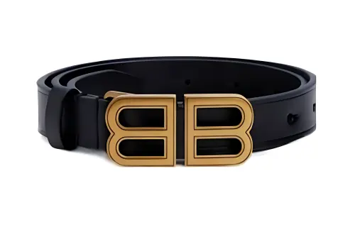 Balenciaga Badge Detail Smooth Buckle Leather Belts Women's Black Width 1.8CM