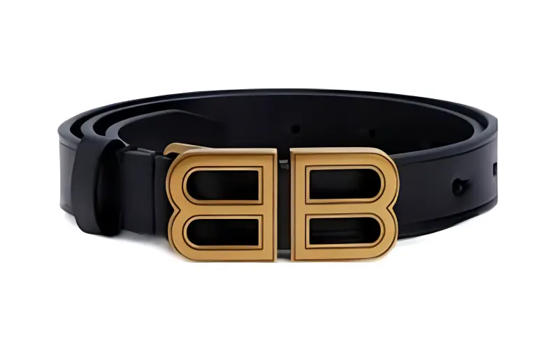 Balenciaga Badge Detail Smooth Buckle Leather Belts Women's Black Width 1.8CM