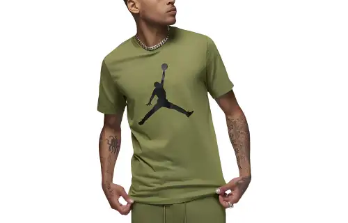 Jordan T Shirts Men's Olive Green Crew Neck Moderate Straight Fit