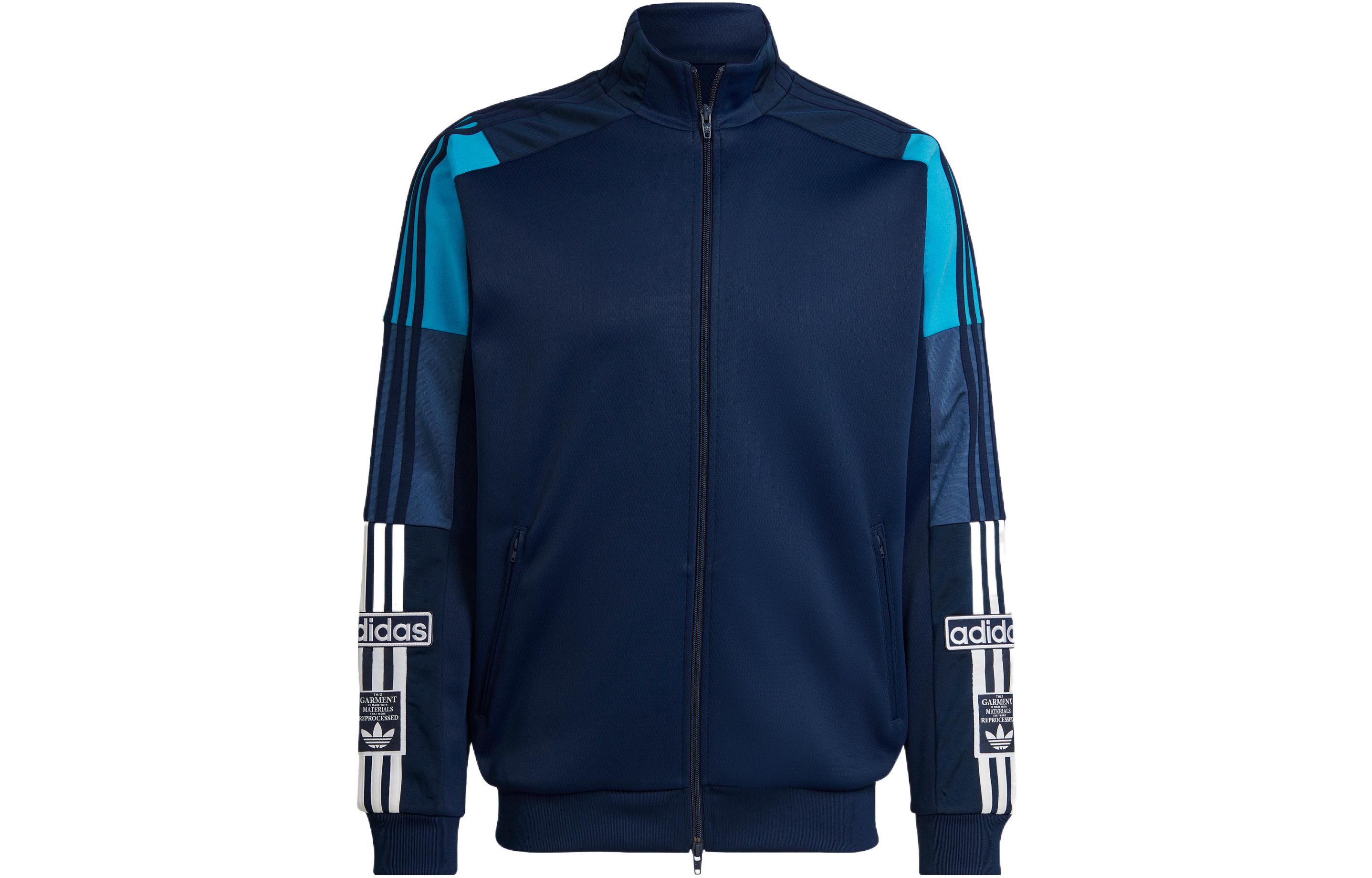 Adidas originals ADICOLOR TRACK Retro Side Shoulder Classic Colorblock Three Stripes Zipper Stand Collar Sports Jacket Men's Blue