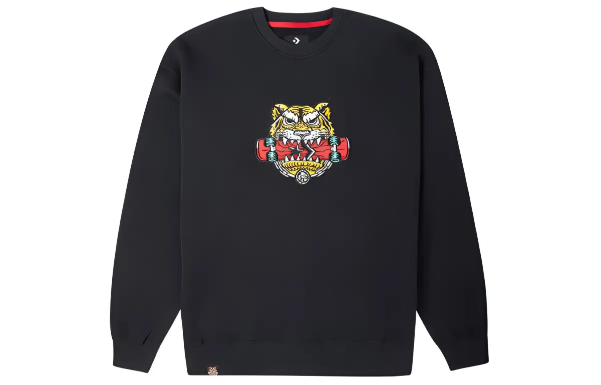 Converse Sweatshirts Unisex Black Crew Neck Moderate Straight Fit