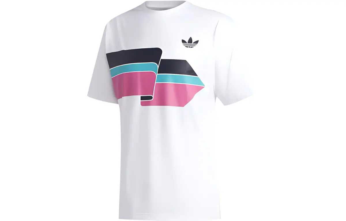 Adidas Originals T-Shirts Men's White Pink Crew Neck Moderate Straight Fit