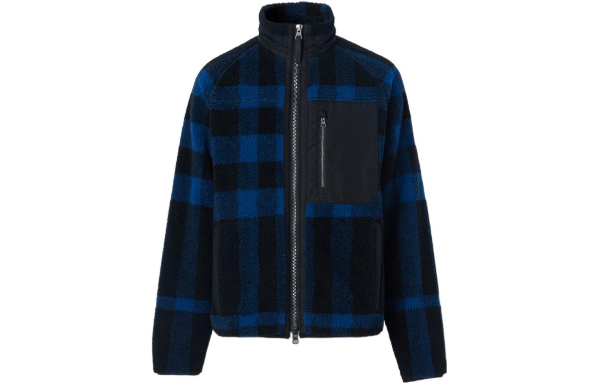 Burberry Burberry FW22 plaid patchwork stand collar zipper jacket men's blue