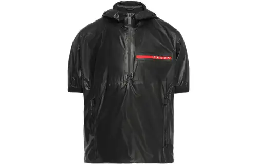 PRADA Jackets Men's Black Hooded Thin Other