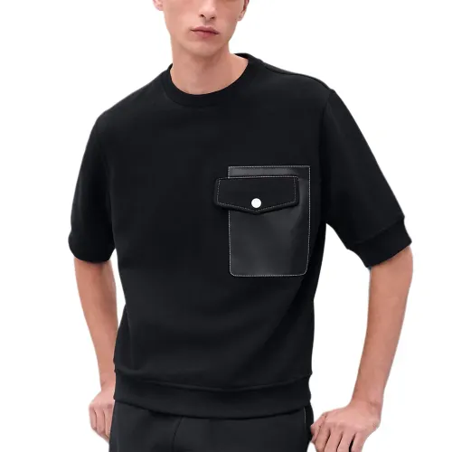 HERMES T Shirts Men's Black Crew Neck Moderate Straight Fit