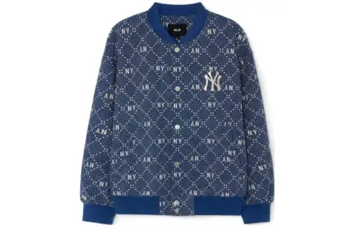 MLB New York Yankees letter jacquard denim hooded jacket unisex navy blue