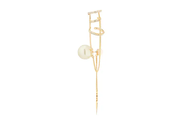 DIOR Resin Pearl Metal Earrings Women's Gold