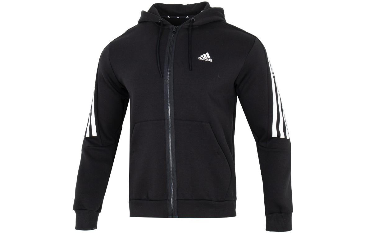 Adidas Future Icons M Fi 3s Fz solid color three stripes printed small logo zipper hooded jacket men's black