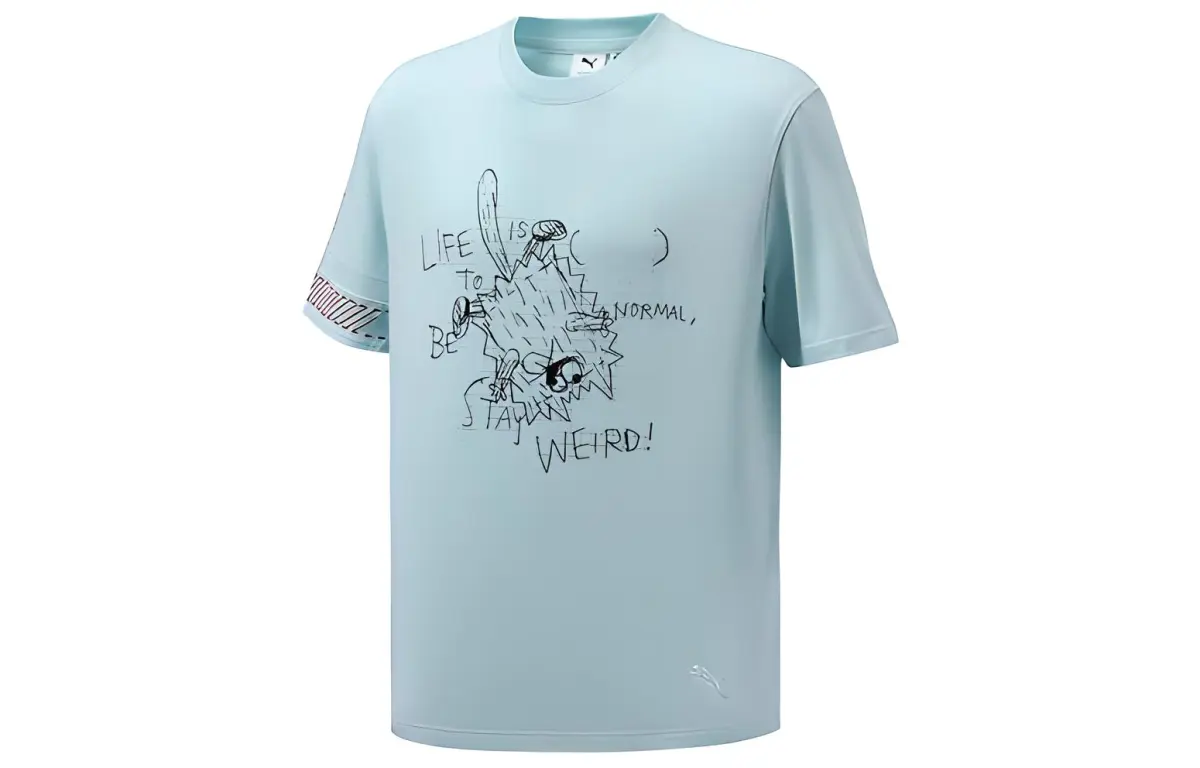 PUMA T-Shirts Men's Blue Crew Neck Moderate Straight Fit