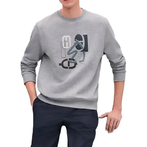 HERMES Sweatshirts Men's Gray Crew Neck Moderate Regular