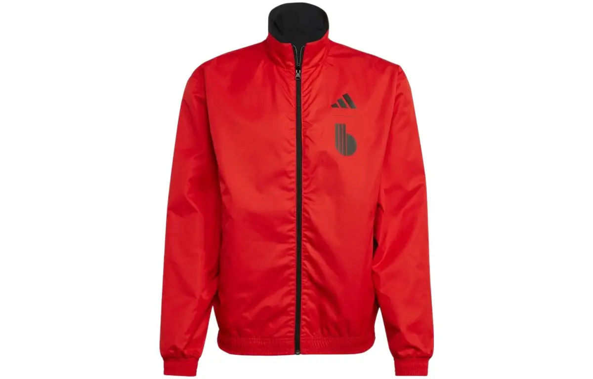 Adidas Jackets Men's Red Stand Collar Moderate Straight Fit