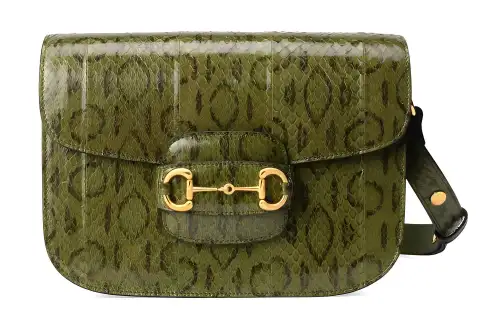 GUCCI Horsebit 1955 Python Skin Crossbody Bag, Shoulder Bag Small Women's Moss Green
