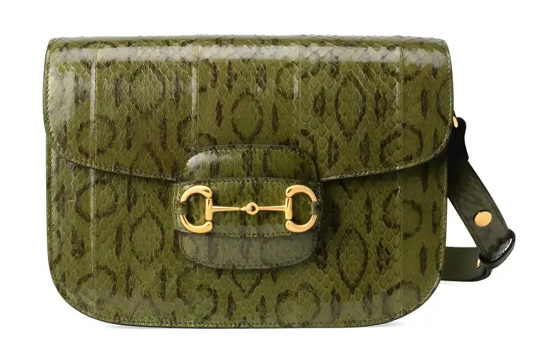 GUCCI Horsebit 1955 Python Skin Crossbody Bag, Shoulder Bag Small Women's Moss Green