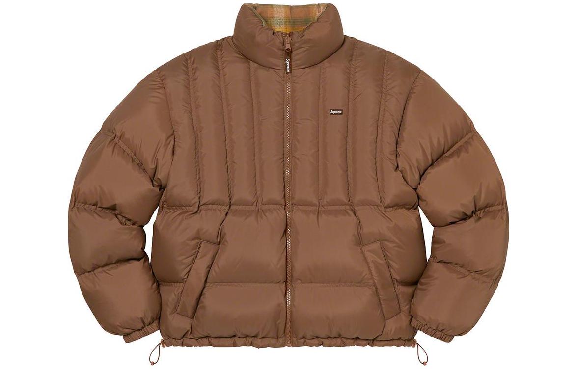 Supreme FW22 Week 8 Flannel Reversible Puffer Jacket Logo printed reversible zipper closure jacket, same style for men and women