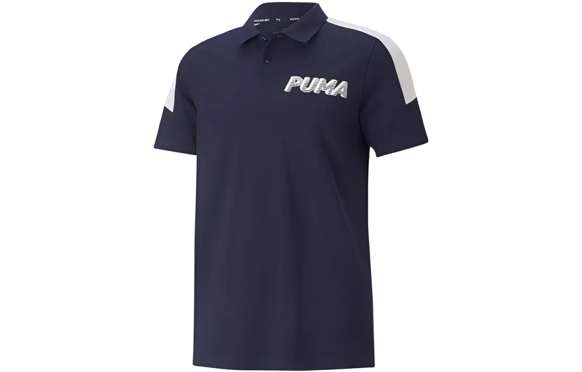 PUMA Polo Shirts Men's Tweed Blue Polo Collar Moderate Straight Fit