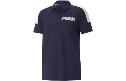 PUMA Polo Shirts Men's Tweed Blue Polo Collar Moderate Straight Fit