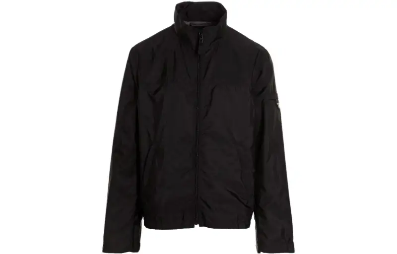 PRADA Jackets Men's Black Stand Collar Moderate Other