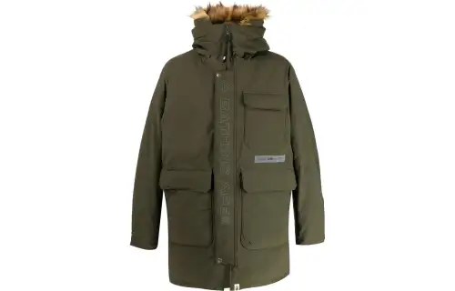 A BATHING APE Jackets Men's Green Hooded Thickened Other