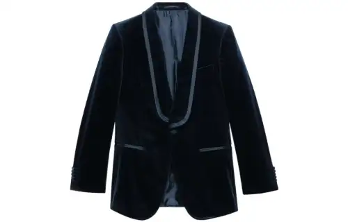 GUCCI Jackets Men's Blue V Neck Moderate Straight Fit