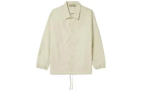 Fear of God Essentials FW22 Logo-Flocked Cotton-Blend Coach Jacket wheat solid color lapel windproof button coach American heavy jacket men's wheat color