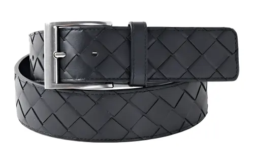 Bottega Veneta Letter Logo Leather Belts Men's Black Width 4cm