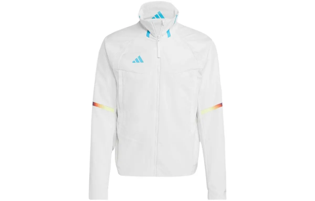 Adidas Jackets Men's White Stand Collar Moderate Straight Fit