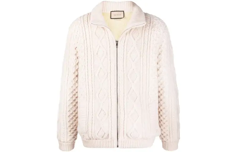 Gucci cable-knit wool bomber jacket