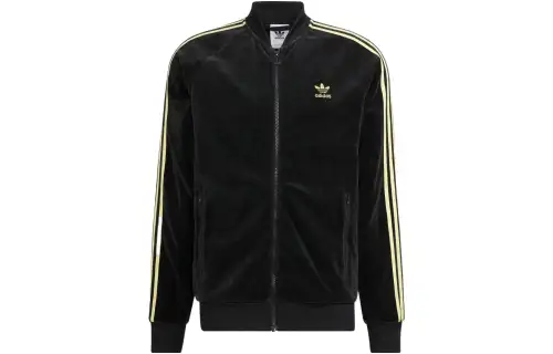 adidas originals Men's Velour Stripe Logo Zip Jacket Black