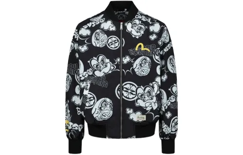 EVISU Jackets Men's Black All Over Print Baseball Collar Moderate Other