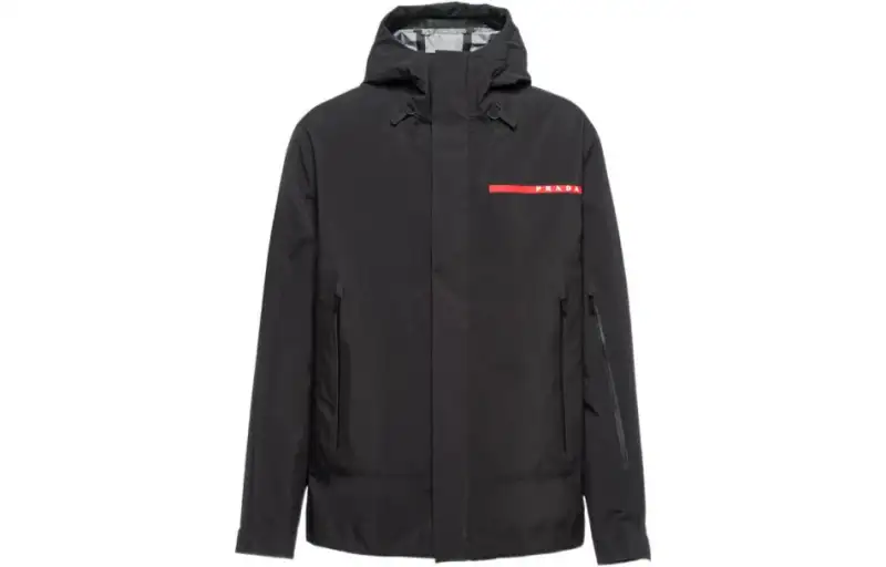 PRADA Jackets Men's Black Hooded Moderate Other