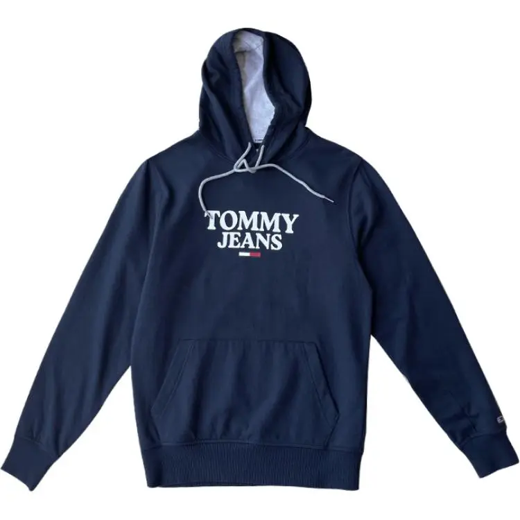 Tommy Hilfiger Letter Print Fashion Hooded Pullover Fleece Lined Sweatshirt Men's Navy Blue