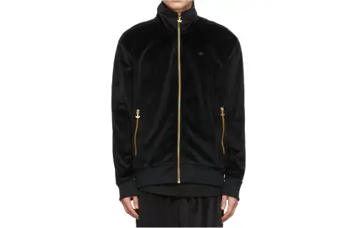 Adidas, velvet swan with zipper with a round collar, sports black jacket, men's style