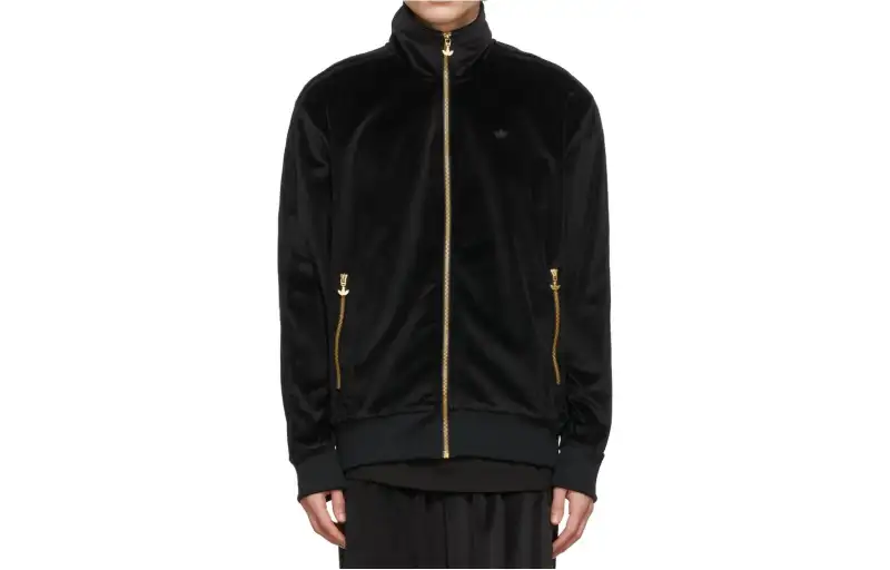 Adidas, velvet swan with zipper with a round collar, sports black jacket, men's style