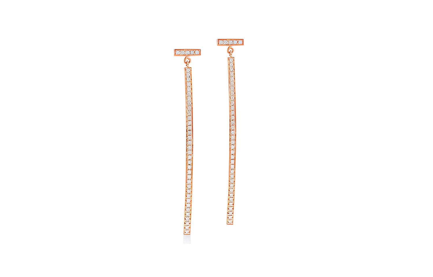 Tiffany & Co. Tiffany Tiffany T series full diamond T-shaped bar earrings 18K rose gold