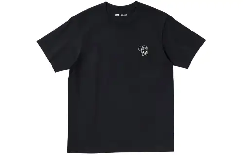 UNIQLO T Shirts Men's Black Crew Neck Moderate