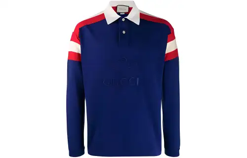 GUCCI Polo Shirts Men's Blue Polo Collar Moderate Other