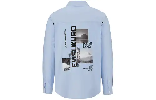 EVISU Shirts Men's Blue Pointed Collar Moderate Shirt