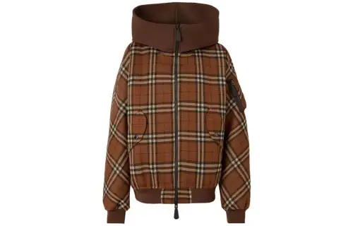 Burberry Check Jacquard Hooded Bomber Jacket