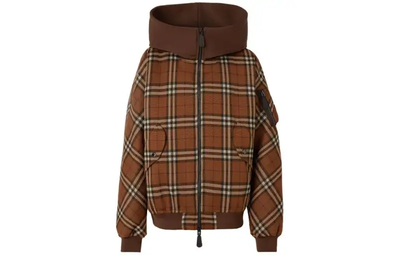 Burberry Check Jacquard Hooded Bomber Jacket