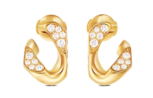 LOUIS VUITTON Cuban Chain Earrings Yellow Gold And Diamonds