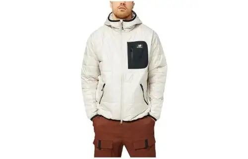 New Balance At Jackets Men's White Hooded Moderate Straight Fit