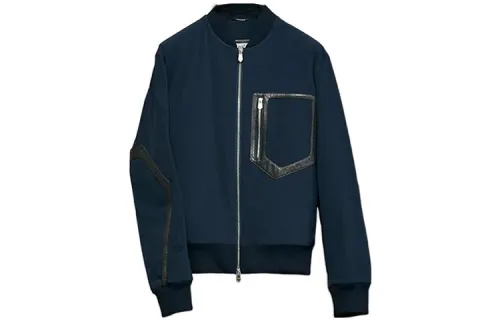HERMES Jackets Men's Marine Blue Crew Neck Moderate Other