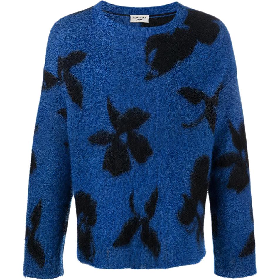 SAINT LAURENT Sweaters Men's Blue Crew Neck Moderate Base Layer