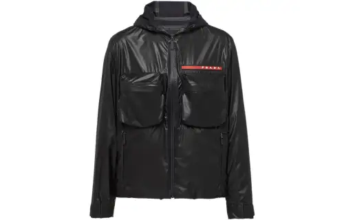 PRADA Jackets Men's Black Hooded Moderate Other