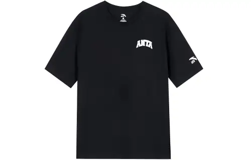 ANTA T Shirts Men's Black Crew Neck Moderate Straight Fit